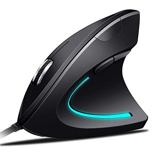 Mouse USB Cablato Mouse Verticale Ergonomico, Impugnatura Verticale e Design Ergonomico Previene Il Disturbo del Tunnel Carpale Adjustable 800 1200 1600 DPI, 5Pulsanti per PC Laptop Mac