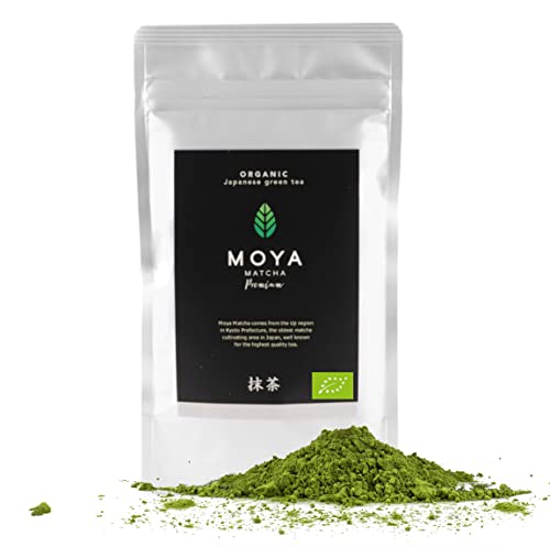 Moya Matcha Tè Verde Biologico in Polvere Organico | 100g Premium Cerimoniale Grado (I) | Cresciuto e Raccolto in Uji, Giappone | Matcha di Altissima Qualità Disponibile