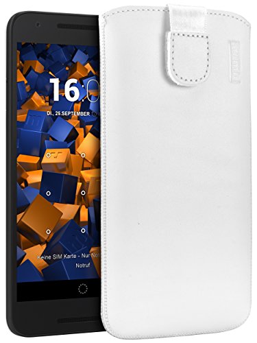 mumbi Borsa in vera pelle compatibile con LG Nexus 5X, (Linguetta con funzione di retrazione, supporto estraibile), bianco