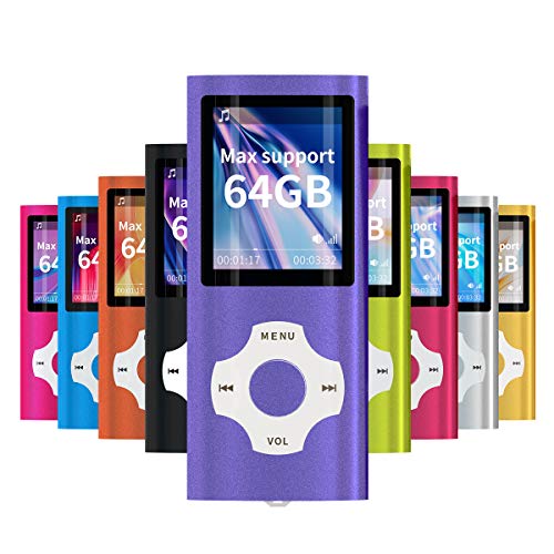 Mymahdi - Lettore MP3 MP4, con schermo LCD da 4,5 cm e slot per schede di memoria, supporta massimo 128 GB, colore: viola