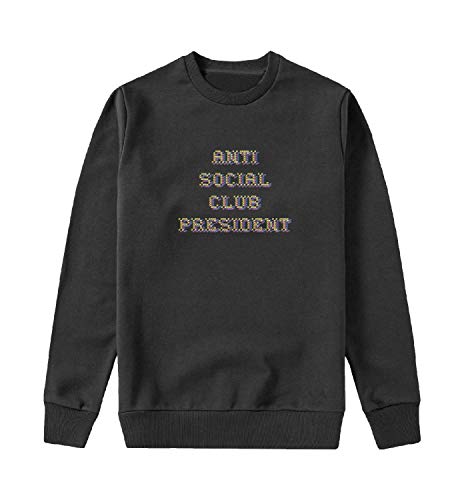 MYMERCHANDISE Anti Social Club President Felpa con Cappuccio Crewneck Maglione Sweater Sweatshirt Mens SM Black Crewneck