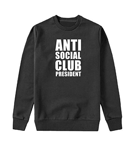 MYMERCHANDISE Anti Social Club President White Text Felpa con Cappuccio Crewneck Maglione Sweater Sweatshirt Mens MD Black Crewneck