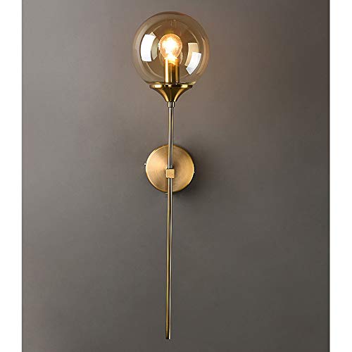 MZStech Applique da parete industriale vintage, globo in vetro Ambra con lampada da parete dorata a braccio lungo, applique dorata per comodino (Ambra)