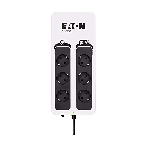 Eaton 3S UPS 550VA - 3S550D - Gruppo di continuità (UPS) - 6 prese DIN - Porta USB - Off-Line - bianco e nero
