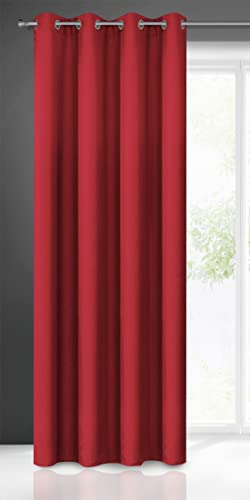 Eurofirany Rita Tenda Liscia Semplice Monocolore – 8 Occhielli Moderni, Camera da Letto, Soggiorno, Salone, cameretta dei Bambini, 1 Pezzo, Poliestere, Colore: Rosso, 140 x 250 cm