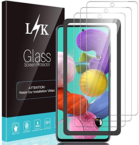 LϟK 3 Pezzi Pellicola Protettiva per Samsung Galaxy A51 Vetro Temperato - 9H Durezza Senza Bolle HD Trasparente Pellicola Schermo Protettivo con Kit D Installazione