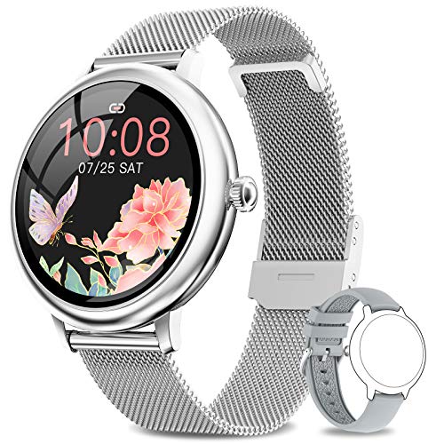 NAIXUES Smartwatch Donna 2022, Orologio Smart Watch Full Touch da Donna IP67 Impermeabile, Cardiofrequenzimetro da Polso Notifiche Contapassi Calorie Activity Fitness Tracker per Android iOS (Argento)