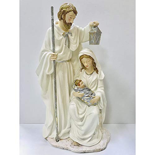 Natività in Ceramica 35 cm Bianco Avorio Statue addobbi Natalizi presepe Giuseppe Maria Gesù Statuetta Piccolo presepe Idea Regalo Natale Decorazione