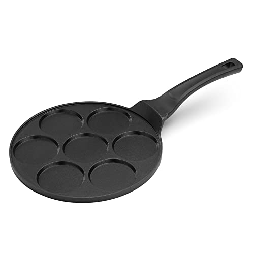 Navaris Piastra per Pancake Ø 27cm 7 Stampi - Padella in Alluminio Antiaderente con Fori - Uova e Mini Omelette - Padellina Professionale Cucina