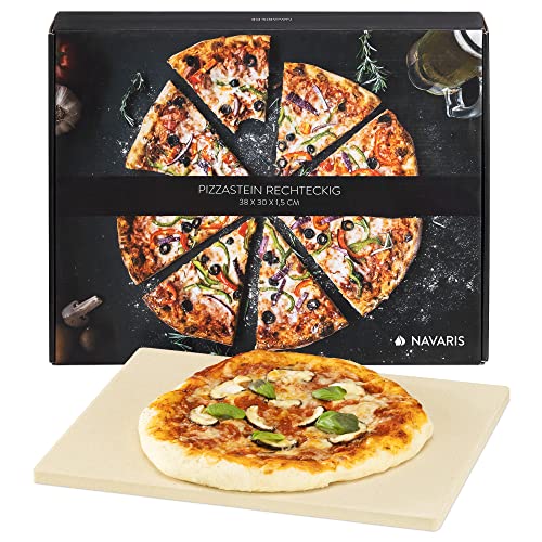 Navaris Pietra Refrattaria per Pizza XL e Ricettario - Cuocere nel Forno Pane Pizze Focaccia - Teglia Rettangolare 38x30cm Cordierite - Cottura 800°