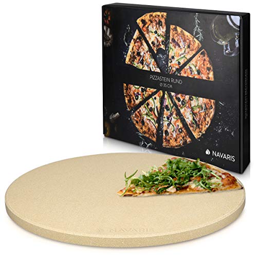 Navaris Pietra Refrattaria per Pizza XXL Ricettario - Cuocere nel Forno di Casa Pane Pizze - Teglia Rotonda Ø 35cm Cordierite - Cottura Fino a 800°