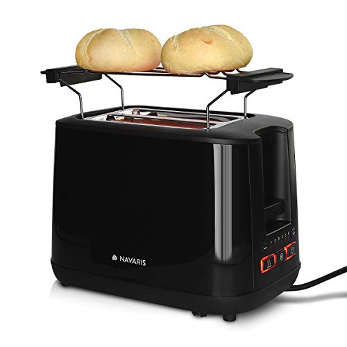 Navaris Tostapane Doppio per 2 Fette Pane Toast - in Metallo 1000W - Toaster Automatico con 2 Fessure Extra Large 6 Livelli di Riscaldamento - Nero
