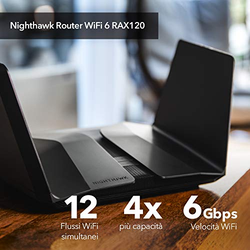 NETGEAR RAX120 Router WiFi 6 Nighthawk AX12, Velocità WiFi AX6000,...