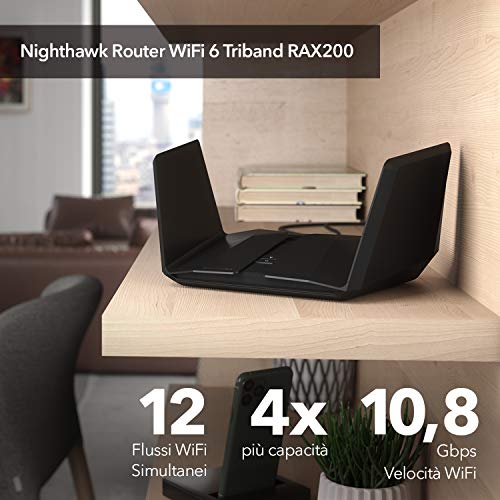 NETGEAR Router WiFi 6 Nighthawk AX12 RAX200, 12 flussi WiFi con vel...