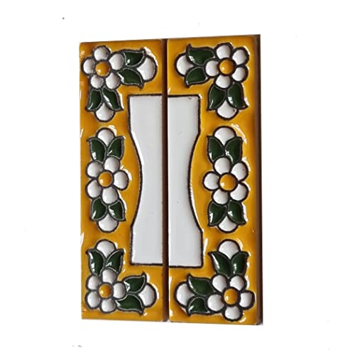 Numeri e segni per piastrelle in ceramica, motivo floreale ocra, dimensioni delle piastrelle: 7,5 cm x 3,5 cm, 2 a 10 cornici per piastrelle (estremità (come un set))