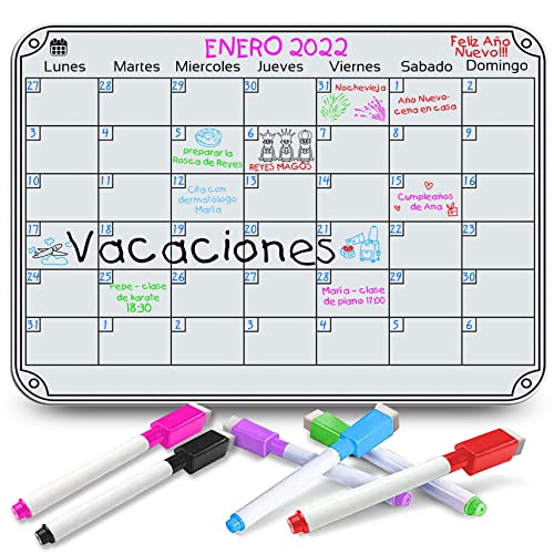 O³ Calendario magnetico con 6 accessori - Planificatore mensile - Lavagna magnetica frigorifero - Lavagna bianca magnetica frigo - Lavagna magnetica frigo - Lavagna magnetica