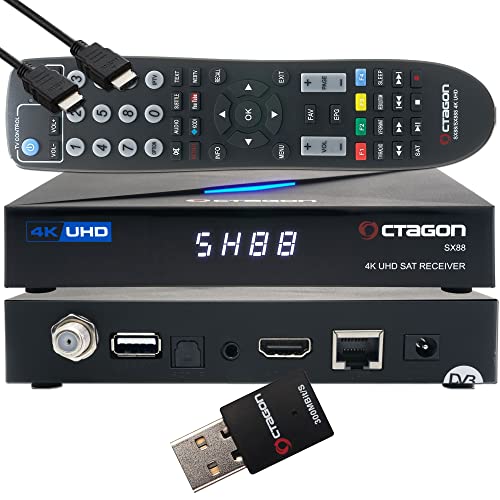 OCTAGON SX88 4K UHD S2+IP H.265 HEVC Smart Set-Top Box – Sat & Sat to IP TV Ricevitore di schede, Media Server, YouTube, Web-Radio, iOS & Android App gratis EasyMouse cavo HDMI + 300 Mbit s Wi-Fi