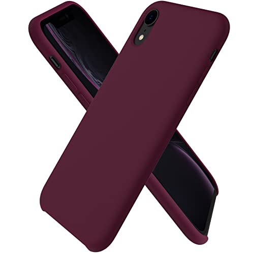 ORNARTO Custodia in Silicone Liquido per iPhone XR, Cover Sottile in Silicone Liquido in Gomma Gel Morbida per iPhone XR (2018) 6,1 pollici-Vino Rosso