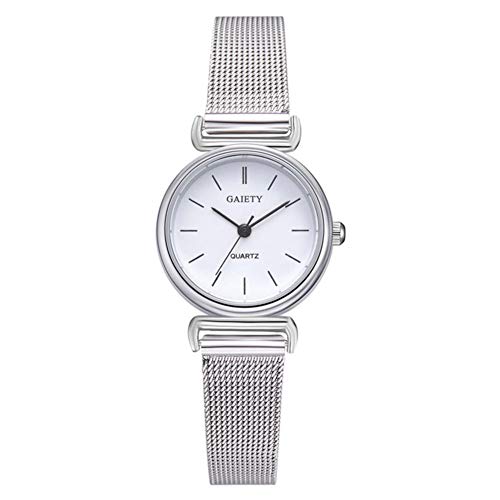 Orologio da donna, orologio da polso rotondo con quadrante tondo di qualità a 2 colori, cinturino regolabile in lega per donna(Bianco)