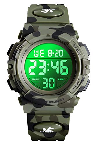 Orologio digitale per bambini, orologi sportivi impermeabile con sveglia cronometro 12-24H (Green)
