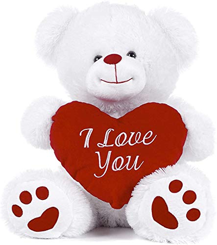 Paws Orsacchiotto bianco che tiene il cuore rosso con scritta I Love You (bianco, 26,7 cm)