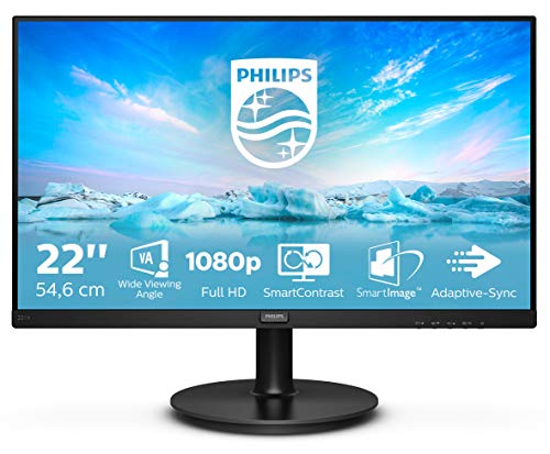 Philips 221V8 Gaming Monitor 22  Adaptive sync 75 Hz, VA, Full HD, 4ms, HDMI, VGA, Attacco VESA, Nero