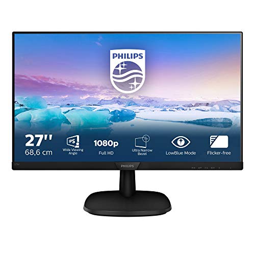 Philips 273V7QJAB Monitor 27  LED IPS Full HD, 4ms, 3 Side Frameless, Low Blue Mode, Flicker Free, HDMI, Display Port, VGA, VESA, Audio Integrato, Nero
