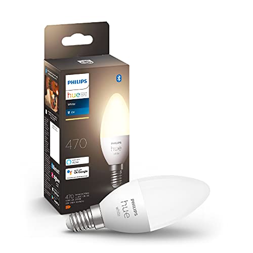 Philips Hue White Lampadina Smart LED Smart, Bluetooh, Controllo Vocale E14, 4.5W, Dimmerabile, Luce Bianca Calda, Bianco