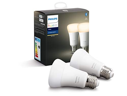Philips Hue White Lampadine Smart LED, Bluetooh, Controllo Vocale Dimmerabile, E27, Luce Bianca Calda, 2 Pezzi,