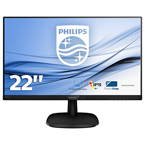 Philips Monitor 223V7QDSB LED IPS Full HD, 22 , 1920 x 1080, 5 ms, 3 Side Frameless, Cornici Sottili, Flicker Free, HDMI, DVI, VGA, Attacco VESA, Nero