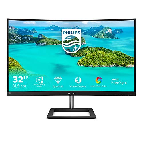 Philips Monitor Gaming 325E1C Monitor Curvo, Freesync 75 Hz, LED da 32 , 2K Quad HD 2560 x 1440 VA, 4 ms, HDMI, Display Port, VGA, Flicker Free, Low Blue Light, Ultra Wide Color, VESA, Nero