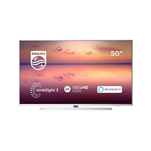 Philips TV Ambilight 50PUS6814 12 50  4K UHD TV LED Pixel Precise Ultra HD, HDR10+, Dolby Vision∙Atmos, Smart TV, Alexa Integrata, Modello 2019 2020, Argento