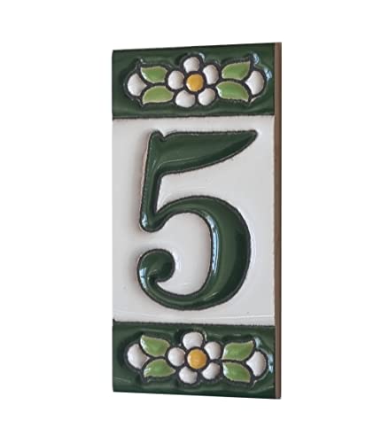 Piastrelle in ceramica con numeri e lettere, motivo floreale verde,...