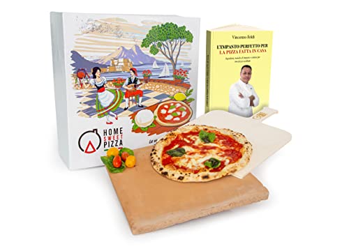 Pietra Refrattaria per Pizza da Forno Elettrico con Pala in Legno e Ricettario in Regalo - Argilla e Sabbia Lavica - Ideale per Una Cottura Professionale – Made in Italy