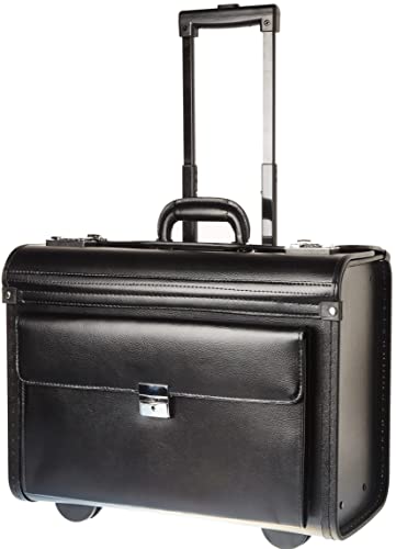 Pilot Case - Custodia rigida in pelle rigenerata, per computer portatile, borsa da viaggio e piloti, adatta per laptop da 17 , valigetta per laptop da 17 , Nero , Wheeled Case,