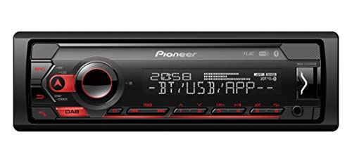 Pioneer MVH-S420DAB, 1DIN Autoradio con DAB+, rossa, navigazione del menù in tedesco , Bluetooth , USB , entrata AUX, controllo diretto da iPod iPhone, vivavoce , Smart Sync