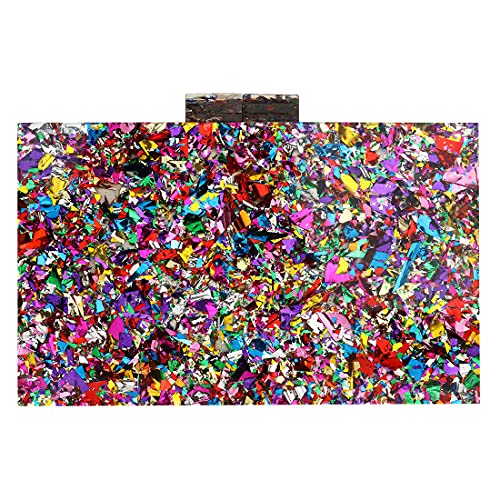 Pochette da donna per sera, mini borsa a tracolla con glitter, per feste e paillettes, Multicolore, Etichettalia unica
