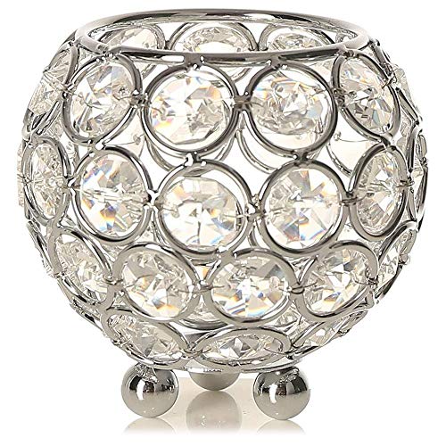 POFET 10 cm votive perline di cristallo portacandele per casa, banchetto, centrotavola decorativo - argento