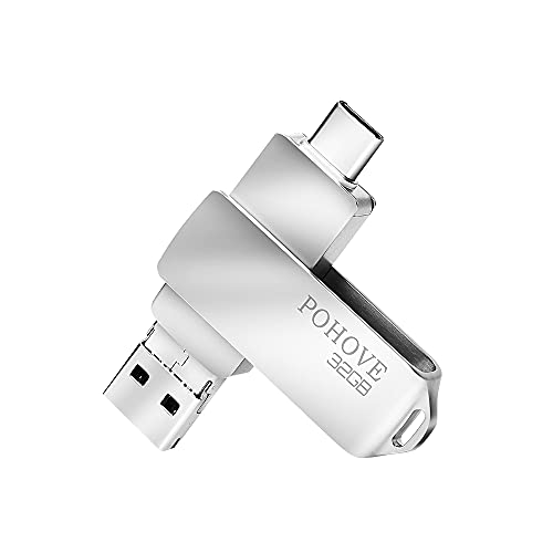 POHOVE Chiavetta USB 32 GB, 3 in 1 Pennetta USB Type C 32 Giga Tipo C Micro USB USB 3.0 Impermeabile Pen Drive 32 GB Per PC, MacBook, Tablet, Huawei , Xiaomi, Android Smartphone (Argento)