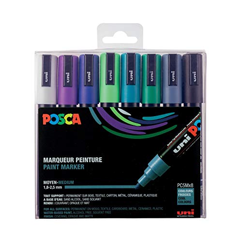 POSCA- Uni Mitsubishi Pencil- 8 pennarelli PC5M- Posca Punta media - Pennarelli per pittura a base d acqua, M, Nero