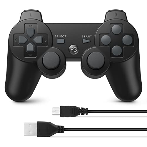 Powerextra Controller Wireless Compatibile con Playstation 3 PS3, con Joystick Aggiornato Batteria Ricaricabile Controllo del Movimento Doppio Shock per PS3 (Nero)