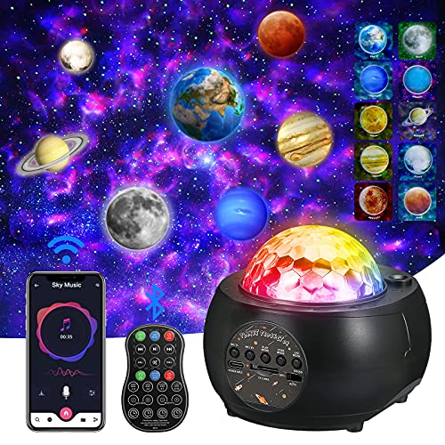 Proiettore pianeta, proiettore della galassia, Lampada Proiettore Stelle,Luce Notturna Bambini, altoparlante incorporato di Bluetooth, 32 colori e modi chiari peri bambini adulti, regalo dello spazio