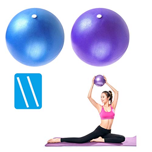 PROVO 2 PCS Yoga Pilates Palla da Esercizio Mini, Fitness Ball per 23 cm Palla Pilates Piccola per Esercizi Addominali e Spalla Esercizi di Riabilitazione Core con Cannuccia Gonfiabile, Blu e Viola