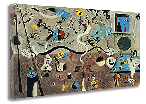 Quadro su Tela Canvas Carnevale di Arlecchino di Joan Miro Quadri Astratti Moderni Soggiorno Intelaiato Pronto da Appendere(25x35 cm-10x14 pollici, cornice)
