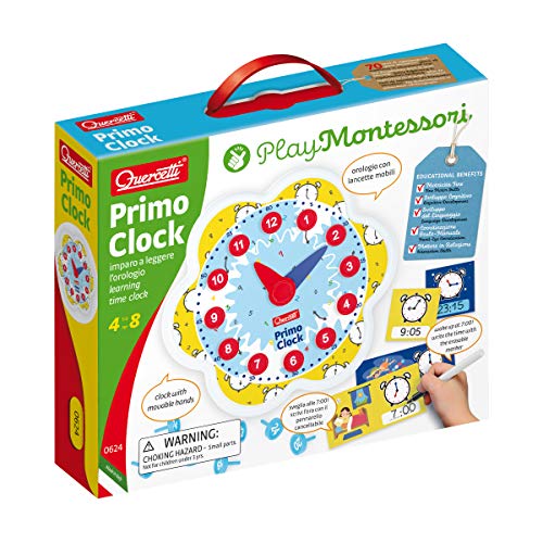 Quercetti - 0624 Play Montessori Primo Clock, imparare l ora , orologio per bambini