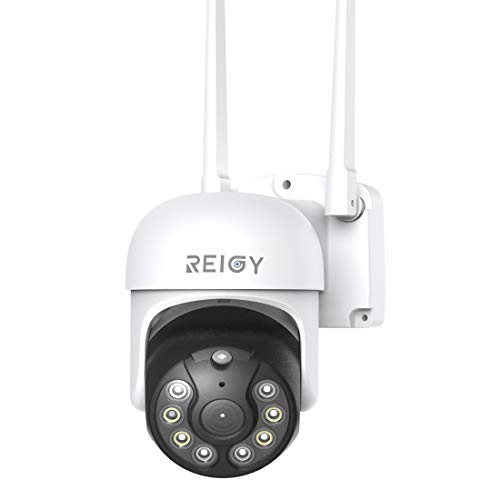 REIGY 3MP PT Telecamera IP Wi-Fi Audio Bidirezionable, Videocamera Sorveglianza da Esterno Impermeabile Super Night Vision Allarme APP Compatibile con iOS Android
