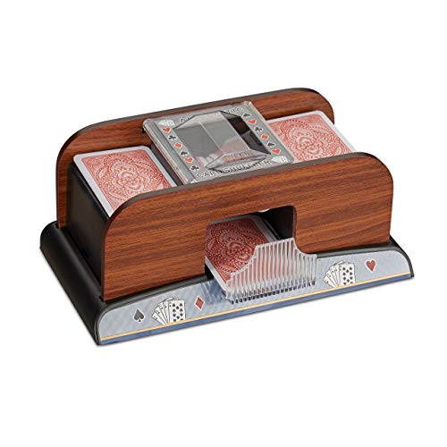 Relaxdays 10021343 - Mescolatore automatico per 2 mazzi di carte, Aspetto legno, Per carte da 8,8 x 6,3 cm