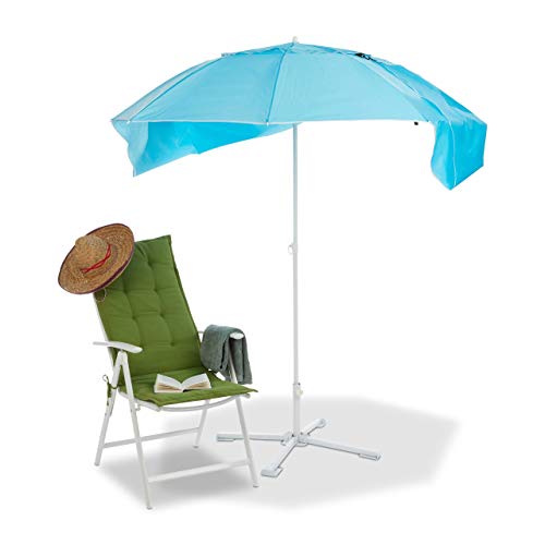 Relaxdays, Blu Tenda-Ombrellone da Spiaggia, 2 in 1 Protezione dal Sole per Vacanze al Mare, con Custodia, HD 210x180 cm