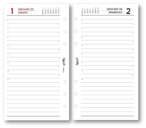 Ricambio agenda 2022 giornaliero ESSENTIAL bianco (9,5 x 17) ricambio a 6 fori agenda organizer