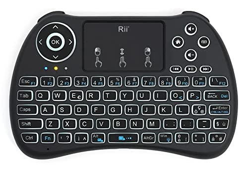 Rii Mini H9+ Wireless (layout ITALIANO) - Mini Tastiera retroilluminata con mouse touchpad. Compatibile con Smart TV, TV Box, Tablet, Smartphone, Console, PC, Raspberry